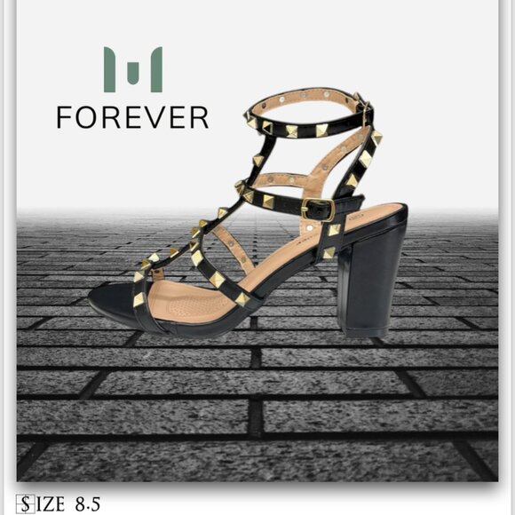 Forever Heels Black SPIKES Size 8.5 - Picture 1 of 8
